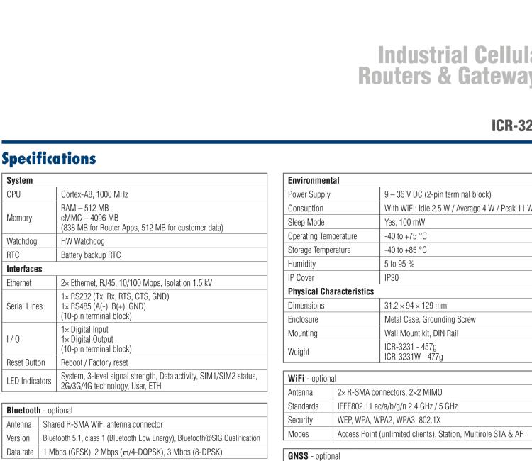 研华ICR-3231 ICR-3200, LTE catM1, NB-IoT, 1x Ethernet, 1xRS232, 1xRS485, SUPERCAP, Without Accessories