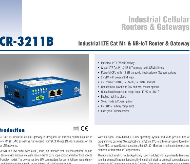 研华ICR-3211B ICR-3200, LTE catM1, NB-IoT, 1xETH, 1xRS232, 1xRS485, SUPERCAP, No ACC