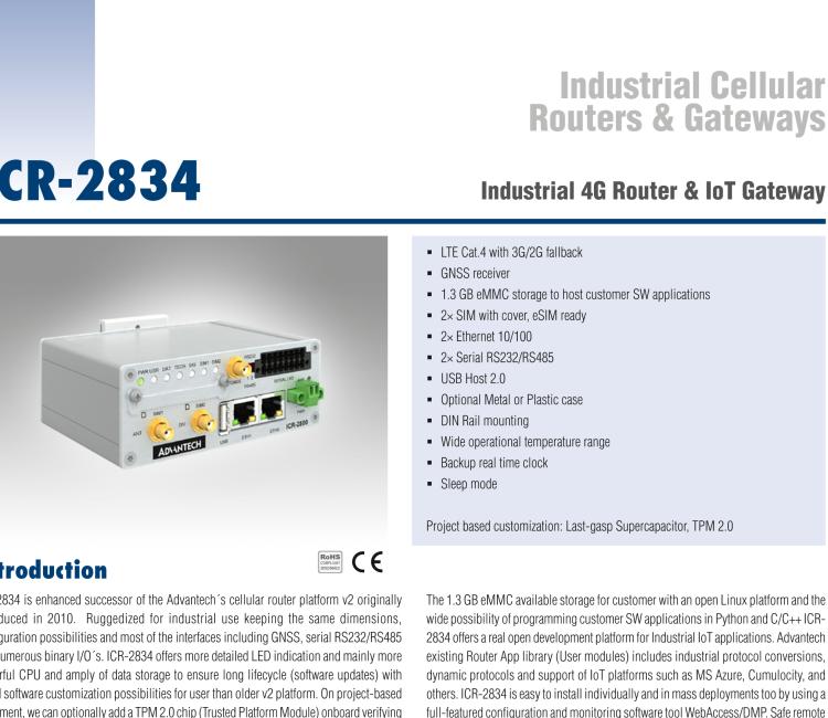 研华ICR-2834GPA01 ICR-2800, EMEA, 2x Ethernet, 2× RS232/RS485, USB, GPS, Plastic, EU ACC