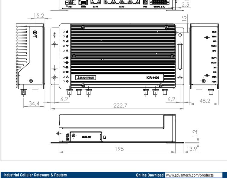 研华ICR-4434W1S ICR-4400, GLOBAL, 5× ETH, 1× RS232, 1× RS485, CAN, PoE PSE+, WIFI, SFP, USB, SD, No ACC