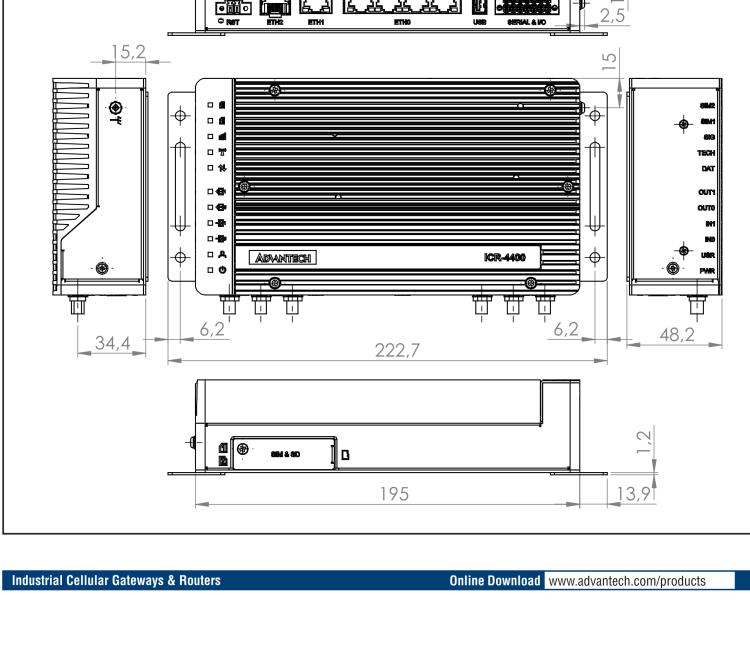 研华ICR-4434S ICR-4400, GLOBAL, 5x Ethernet, 1x RS232, 1x RS485, CAN, PoE PSE+, SFP, USB, SD, Without Accessories