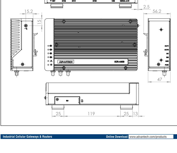 研华ICR-4401 ICR-4400, GLOBAL, 5x Ethernet, 1x RS232, 1x RS485, CAN, SFP, USB, SD, Without Accessories