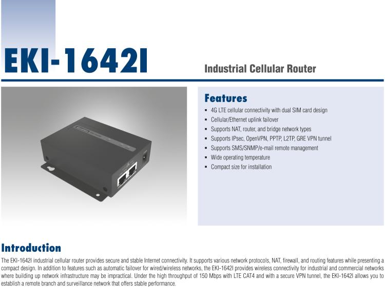 研华EKI-1642WI Industrial Cellular Router w/ Wi-Fi