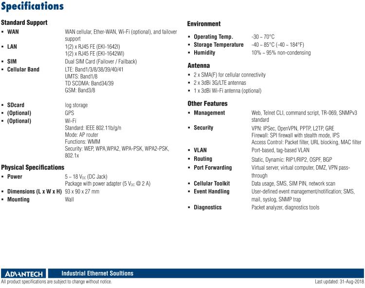 研华EKI-1642WI Industrial Cellular Router w/ Wi-Fi