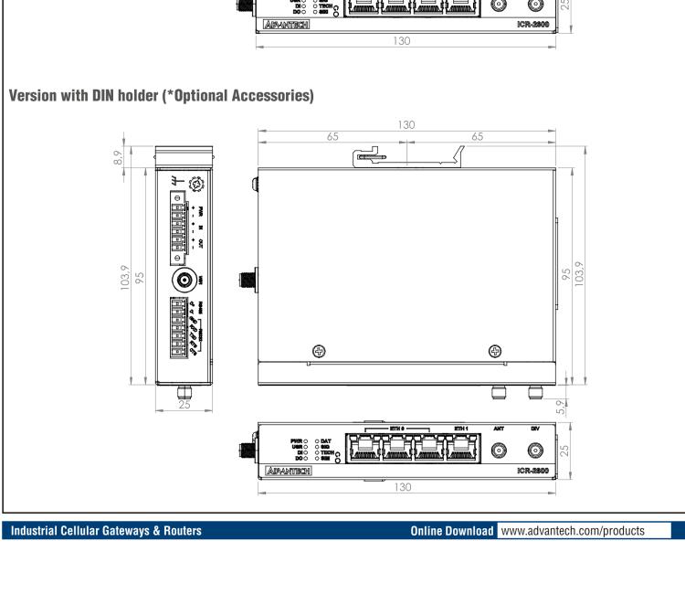 研华ICR-2631 ICR-2600, EMEA, 4x Ethernet , 1x RS232, 1x RS485, Metal, Without Accessories