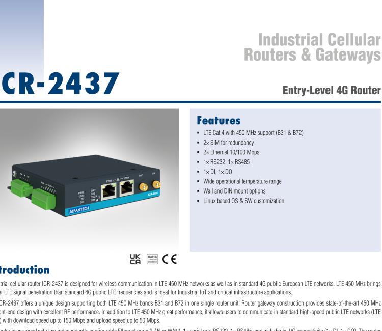 研华ICR-2437 ICR-2400, EMEA, 2x Ethernet , 1x RS232, 1x RS485, Metal, Without Accessories