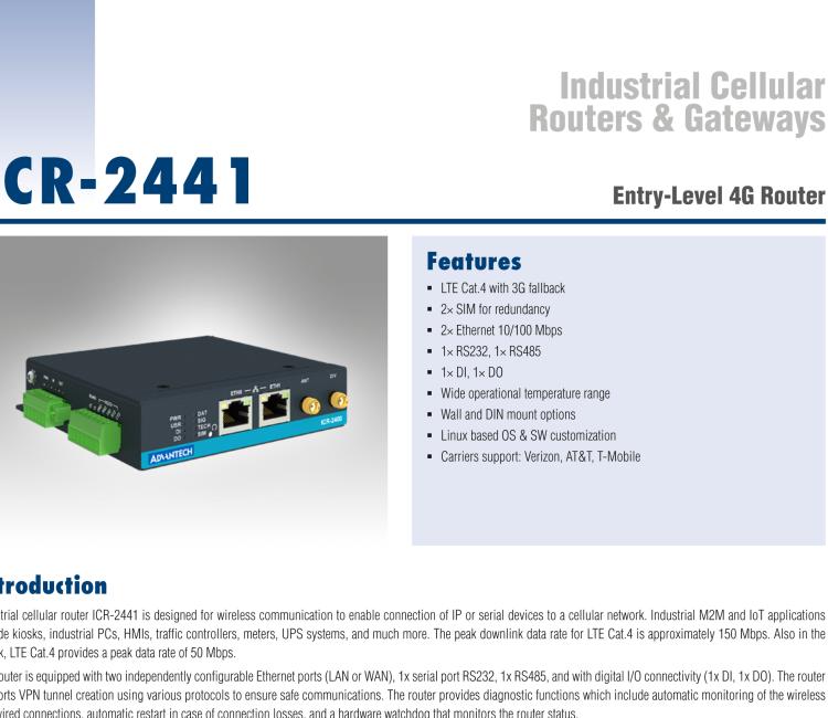 研华ICR-2441 ICR-2400, NAM, 2x Ethernet , 1x RS232, 1x RS485, Metal, Without Accessories