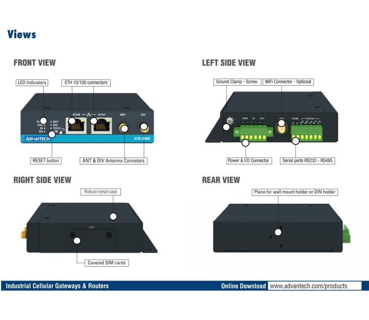 研华ICR-2431W ICR-2400, EMEA, 2x Ethernet , 1x RS232, 1x RS485, Wi-Fi, Metal, Without Accessories