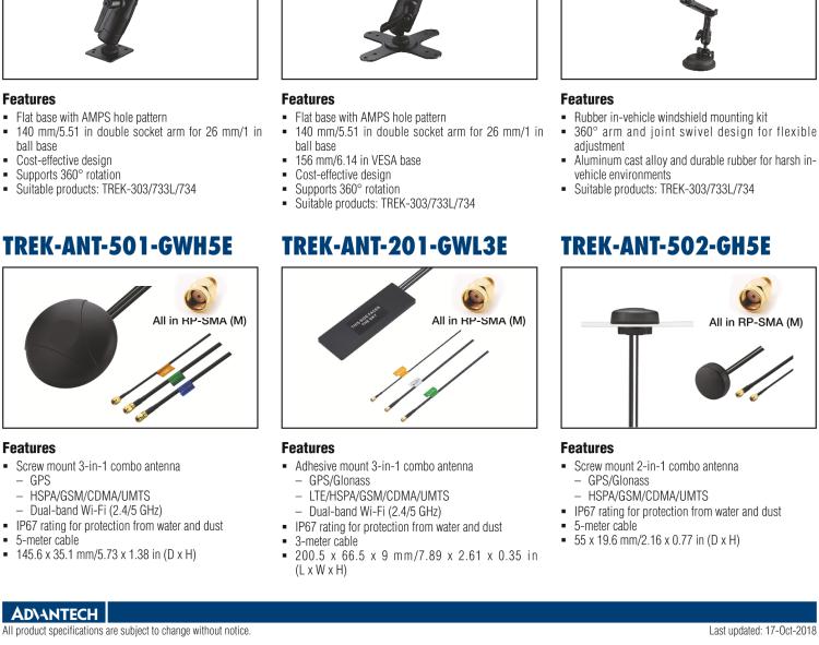 研华TREK-MNT-303E Rubber in-vehicle windshield mounting with 360° arm and joint swivel design