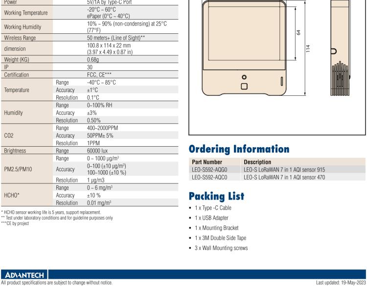 研华LEO-S592 LoRaWAN 7 in 1 AQI Sensor