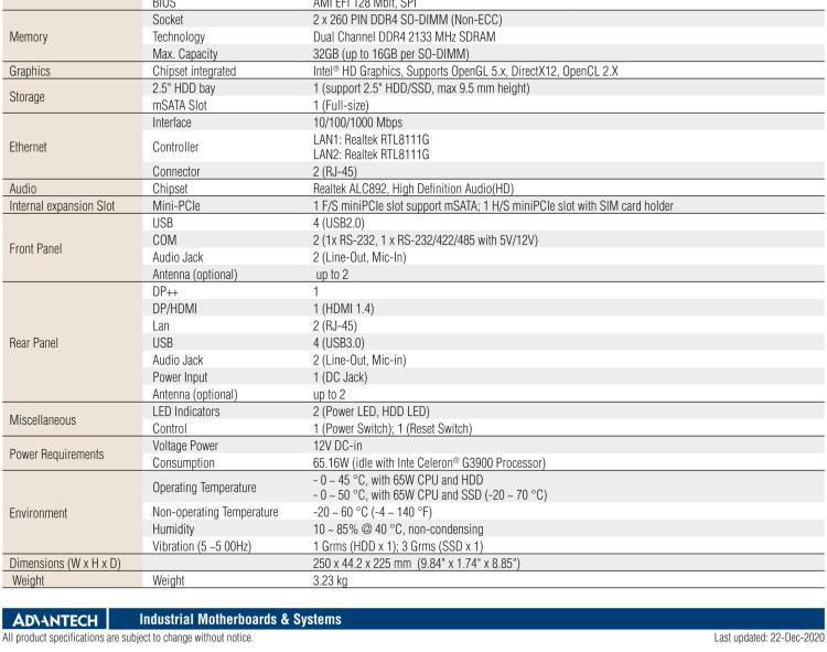 研华EPC-T2285 适配Intel® 第6/7代 Core™ i 系列处理器，搭载H110芯片组。1U超薄高度，性能强劲。