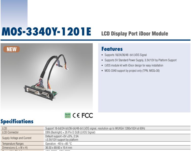 研华MOS-3340Y-1201E LCD Display Port iDoor Module