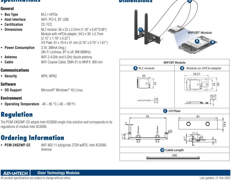 研华PCM-24S2WF WiFi/ Bluetooth 2端口 SMA