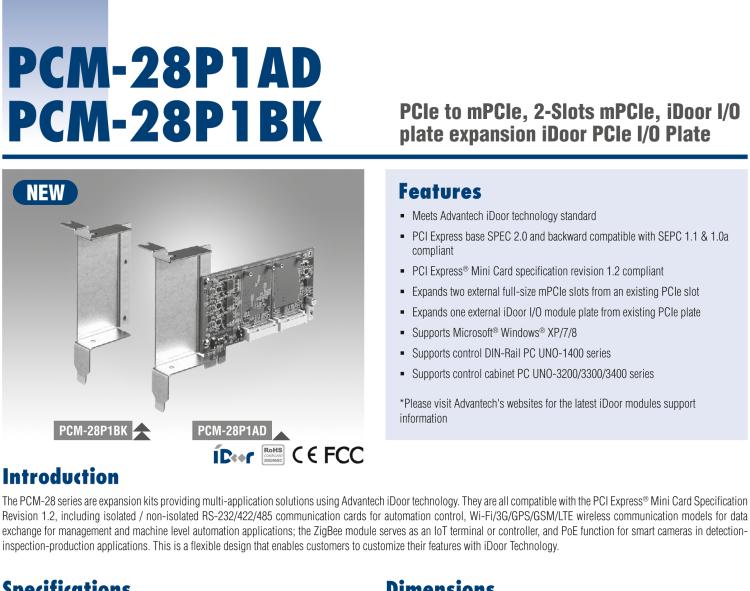 研华PCM-28P1AD PCIe 转 mPCIe, 2端口 mPCIe 扩展板