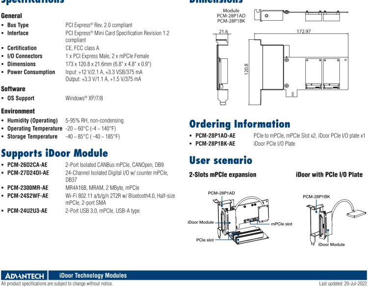 研华PCM-28P1AD PCIe 转 mPCIe, 2端口 mPCIe 扩展板