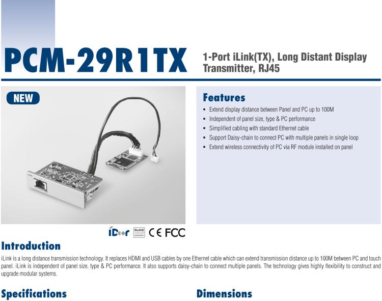 研华PCM-29R1TX 1-Port iLink(TX), Long Distant Display Transmitter, RJ45