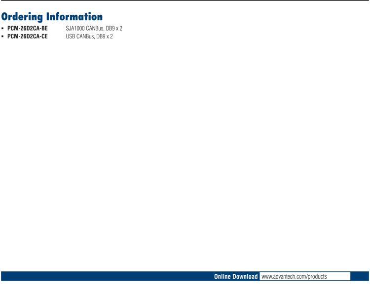 研华PCM-26D2CA 2端口隔离CANBus mPCIe, CANOpen, DB9