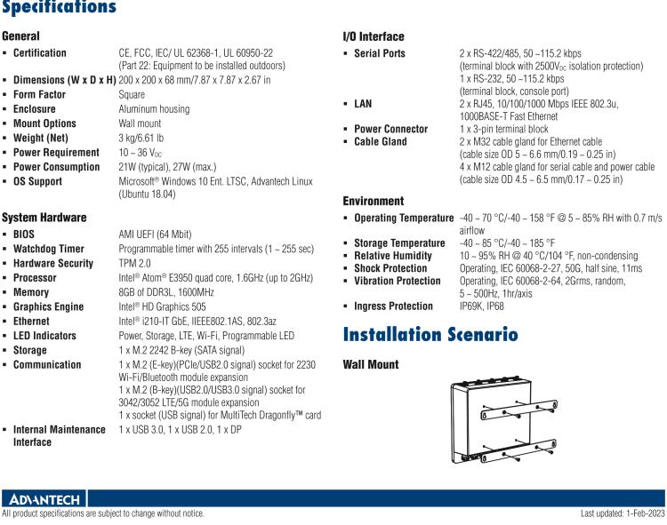 研华UNO-430 IP69K/IP68 Waterproof Edge Intelligence Gateway with Intel® Atom™ E3950 CPU