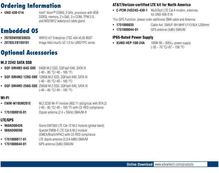 研华UNO-430 IP69K/IP68 Waterproof Edge Intelligence Gateway with Intel® Atom™ E3950 CPU