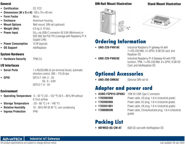 研华UNO-220-P4N2 Industrial Raspberry Pi 4 HAT Gateway Kit with PoE Function