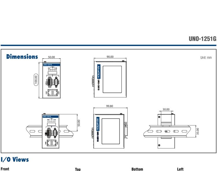 研华UNO-1251G 微型导轨安装工业物联网网关，搭配TI Coretex A8处理器，2×LAN，1×USB，1×CANopen，3×COM，2×microSD，1×microSIM