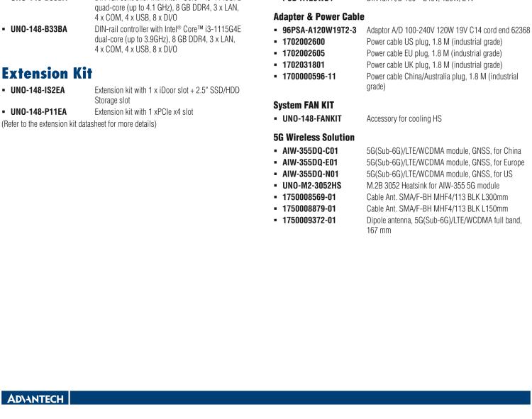 研华UNO-148 常规无风扇DIN导轨控制器，采用第11代Intel® Core™ i处理器