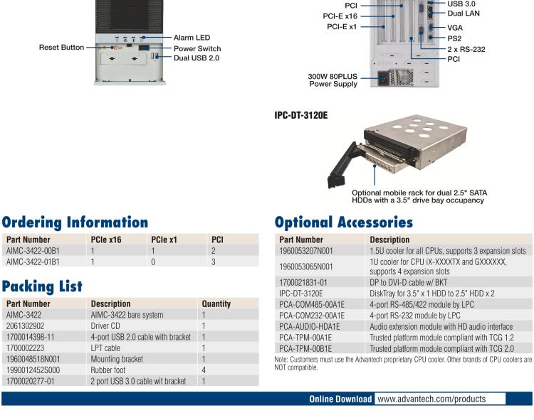 研华AIMC-3422 Micro Computer with Intel® Core™ i7/i5/i3 Processor, Intel® H110 Chipset, 5 x Expansion Slots, and 300W 80PLUS PSU