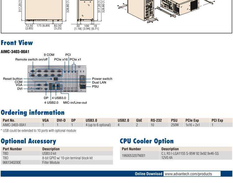 研华AIMC-3403 Front Access Micro Computer, Intel 6th/7th Gen Core i CPU (LGA1151),10 COM, 8 USB, and 4 Expansion slots