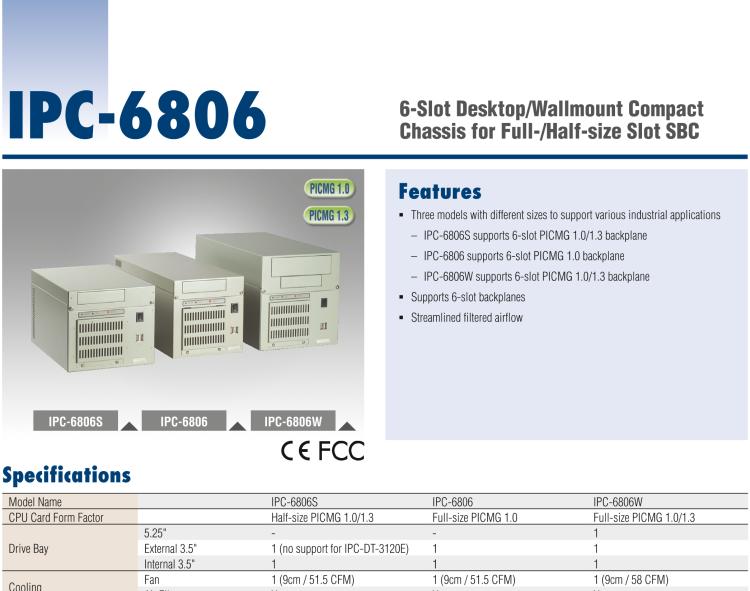 研华IPC-6806 6槽，桌上型/壁挂式机箱 支持1U电源