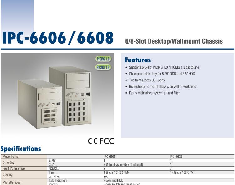 研华IPC-6608 8/6槽桌上/壁挂式机箱/标准PS/2电源与冗余电源