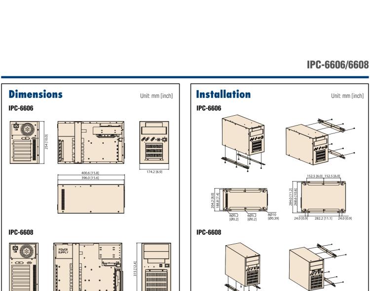 研华IPC-6608 8/6槽桌上/壁挂式机箱/标准PS/2电源与冗余电源
