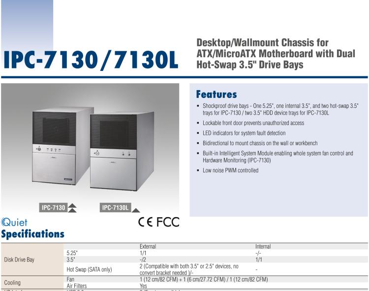 研华IPC-7130L Desktop/Wallmount Chassis for ATX/MicroATX Motherboard with Dual Hot-Swap 3.5" Drive Bays