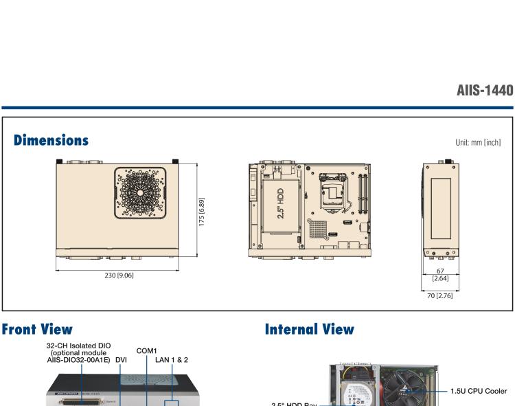 研华AIIS-1440 机器视觉工控机，USB3.0 CAM 紧凑型系统,支持英特尔酷睿™ i7/i5/i3 CPU,4通道专用USB3.0控制器