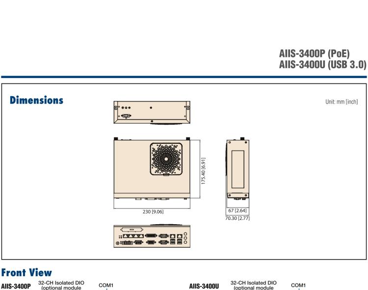 研华AIIS-3400 Compact Vision System, Supports Intel® 6th generation Core i CPU, 4-CH Camera Interface for GigE PoE or USB 3.0