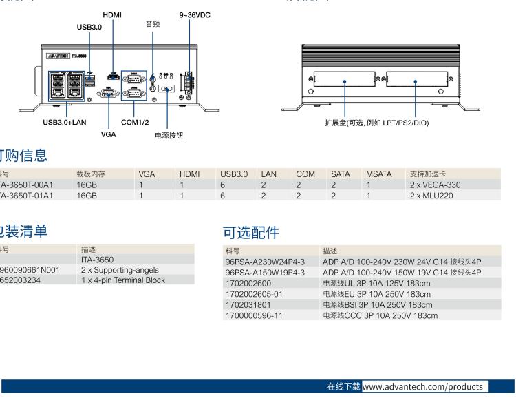 研华ITA-3650T 英特尔第6/7代桌上型处理器支持AI加速模块无风扇系统