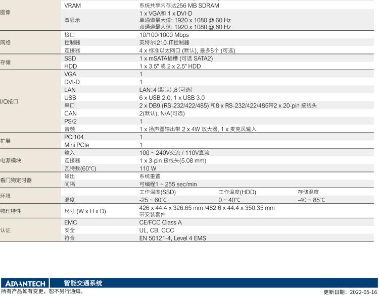 研华ITA-2111 英特尔®凌动™E3845 1U无风扇系统； 符合EN 50121-4的铁路应用