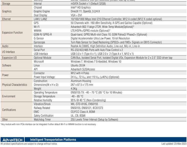 研华ARS-2110 EN50155 Intel® Atom™ E3845 无风扇设计之列车车辆控制系统