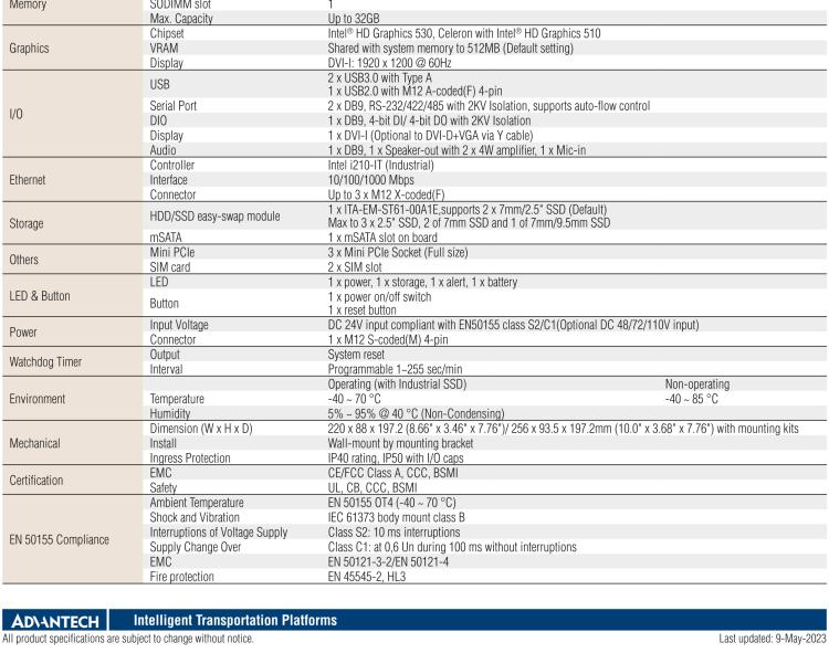 研华ITA-5831 Intel® 第六代 Core™ i 处理器无风扇系统 符合EN 50155铁路应用产品