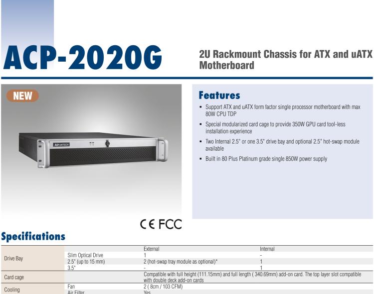 研华ACP-2020G 2U Rackmount Chassis for ATX and uATX Motherboard