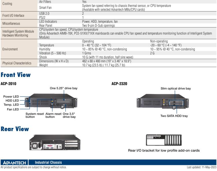 研华ACP-2320MB 2U上架式机箱，用于ATX/MicroATX母板支持后部支架