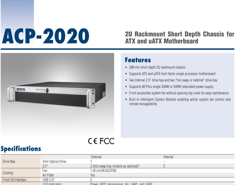研华ACP-2020 2U Rackmount Short Depth Chassis for ATX and mATX Motherboard
