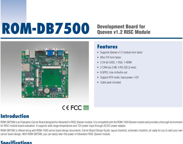 研华ROM-DB7500 研华适用于RISC Q7 v1.0标准核心板的全功能底板