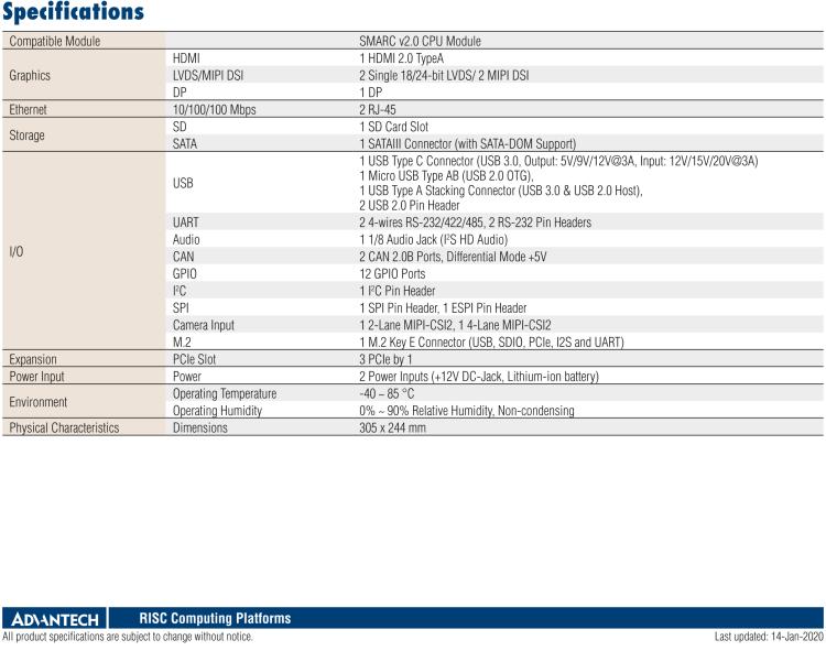 研华ROM-DB5901 适用于SMARC v2.0 ARM 架构的全功能底板