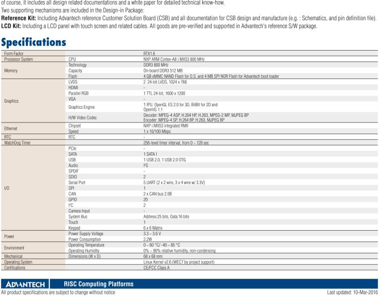 研华ROM-1210 基于NXP ARM Cortex™-A8 i.MX53 1GHz高性能处理器的RTX核心模块，低功耗