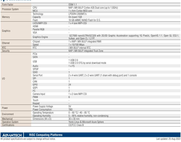 研华ROM-2620 NXP i.MX 8ULP Cortex®-A35 OSM 1.1 Computer-on-Module