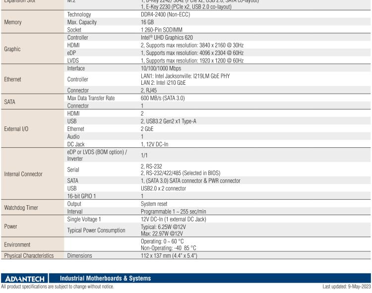 研华AIMB-U233 板载Intel 第8代 U系列 Core i3/i5/i7 处理器。低功耗高性能，无风扇设计。