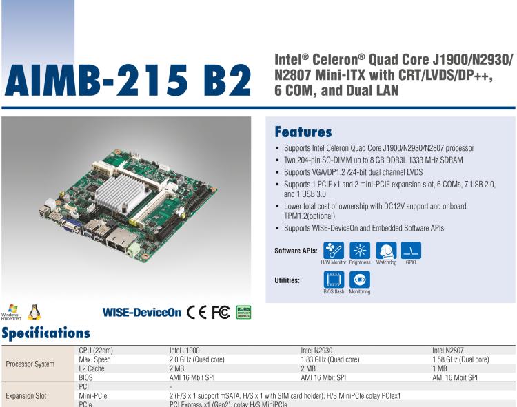 研华AIMB-215 板载Intel® 第4代 赛扬处理器。丰富的扩展，无风扇设计，支持宽温宽压。