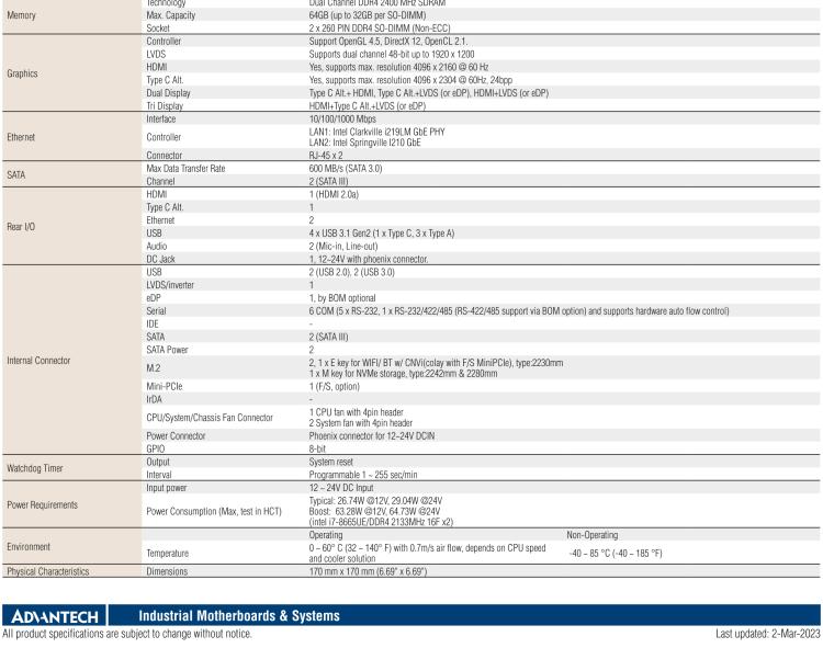 研华AIMB-233 板载Intel® 第8代 Core i 处理器。拥有Type C接口，满足各类扩展需求。低功耗，超薄紧凑，无风扇设计，支持宽温宽压，性能强劲。