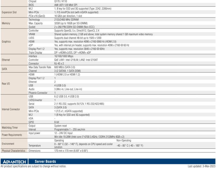 研华AIMB-275 适配Intel® 第6/7代 Core™ i 处理器，搭载Intel Q170/H110芯片组。性能强劲，接口丰富。