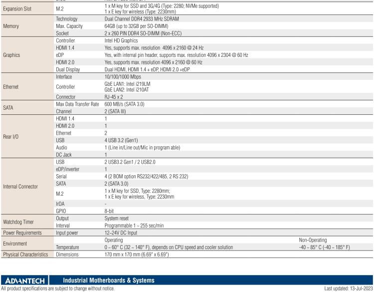 研华AIMB-287 适配Intel® 第10代 Core™ i 系列处理器，搭载H420E芯片组。超薄设计，性能强劲。